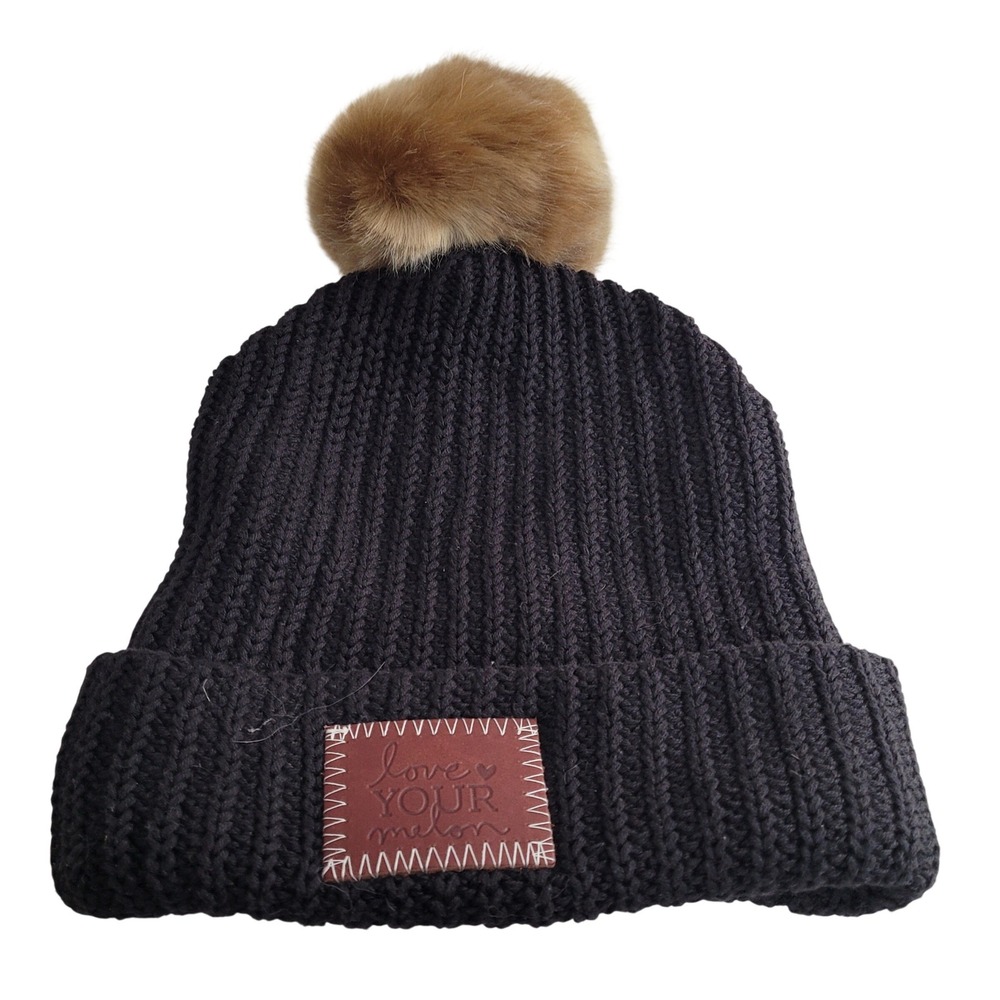 Love Your Melon Black Knit Pom Beanie Hat‎